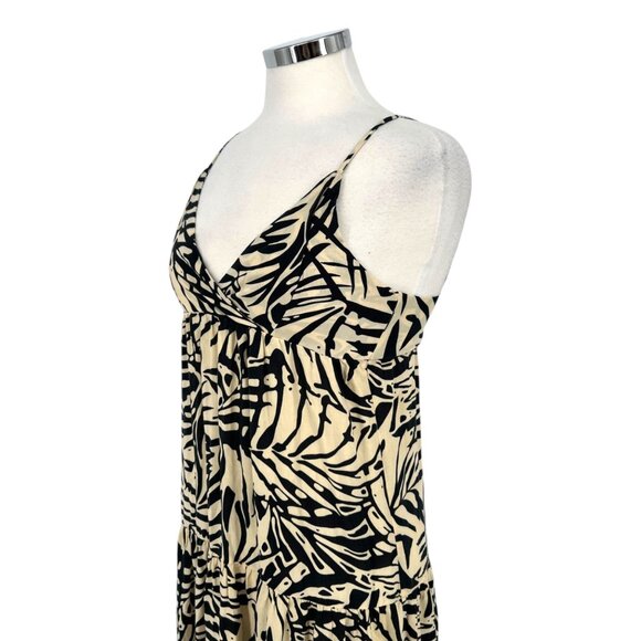 Patrons Of Peace Tropical Leaf Print V-Neck Sundress Ivory Black Size XS - Picture 5 of 12